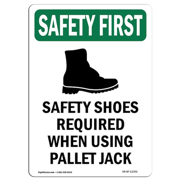 OSHA Sign, Shoes Required, 18in X 12in Aluminum, 12" W, 18" H, Portrait, OS-SF-A-1218-V-11351
